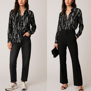 Zara Abstract Marble Print Button-Up Shirt Black White Size Small